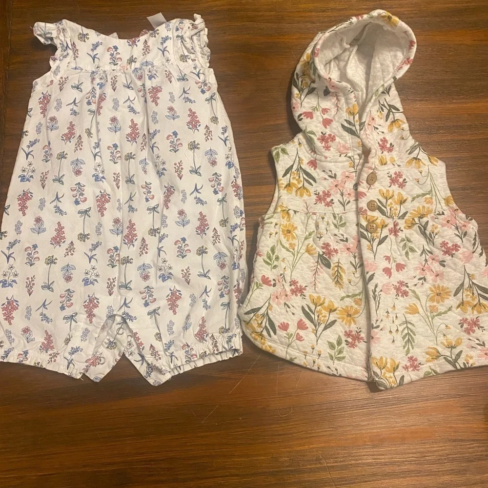 Baby Girl Bundle of Two, 18 months, Quilted Vest with Hood and Romper